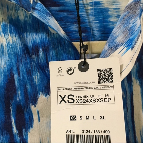ZARA Printed Poplin Shirt  Collared Blouse Blue White  Size XS Womens New 3134 - Picture 5 of 7